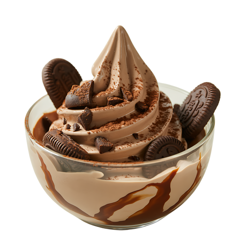 An ice cream sundae with chocolate and oreo cookies png