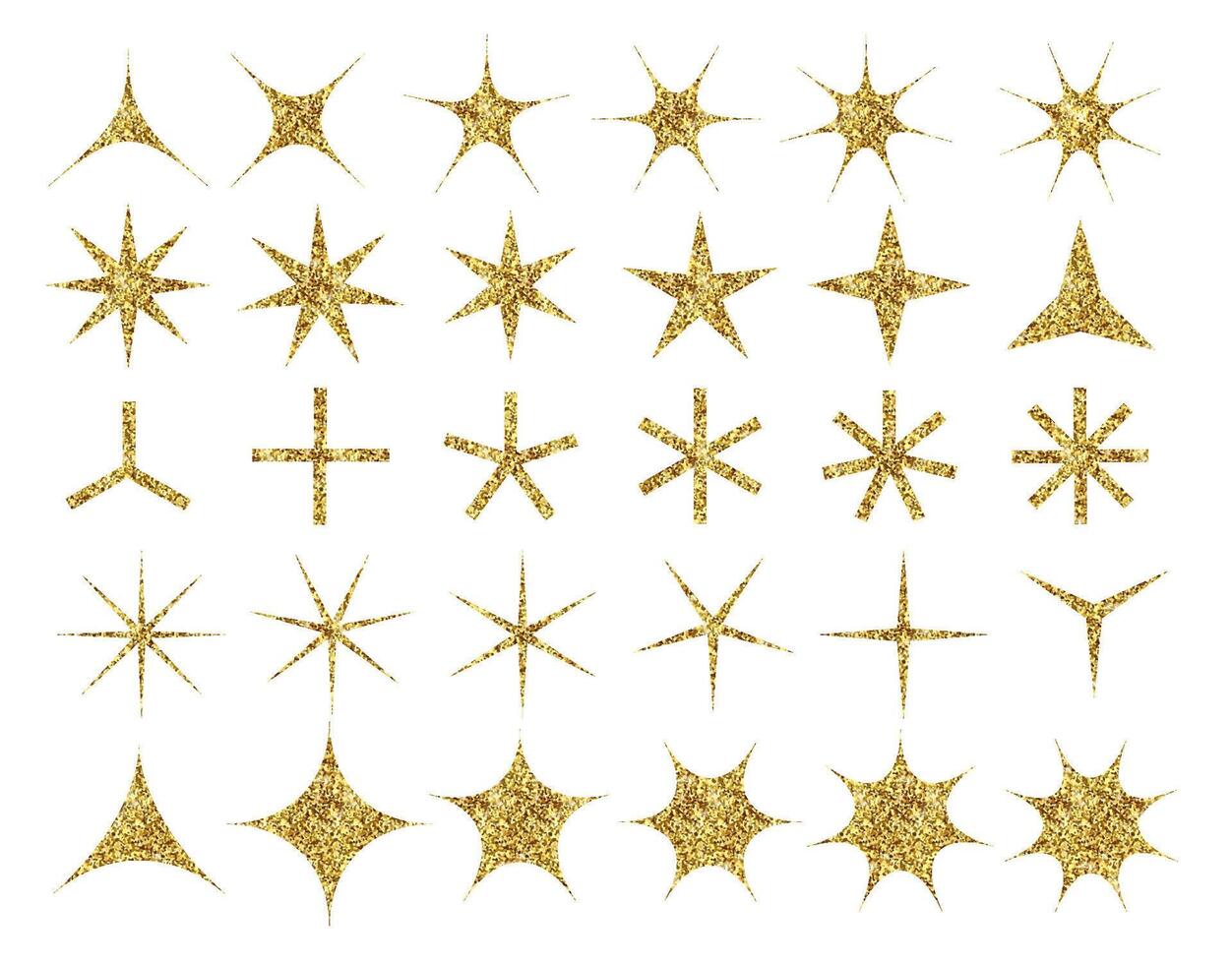 Y2k glittering star sparkle bling abstract shapes set. Golden sparkling minimal geometric signs and symbols in trendy retro 2000s style. New year aesthetic. Isolated elements vector
