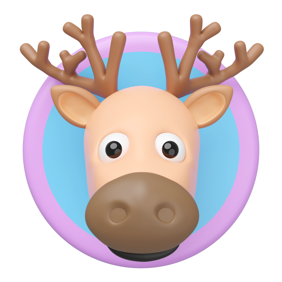 3d cute deer head in the circle label icon isolated. mascot, character, logo, cartoon style, 3d render illustration png
