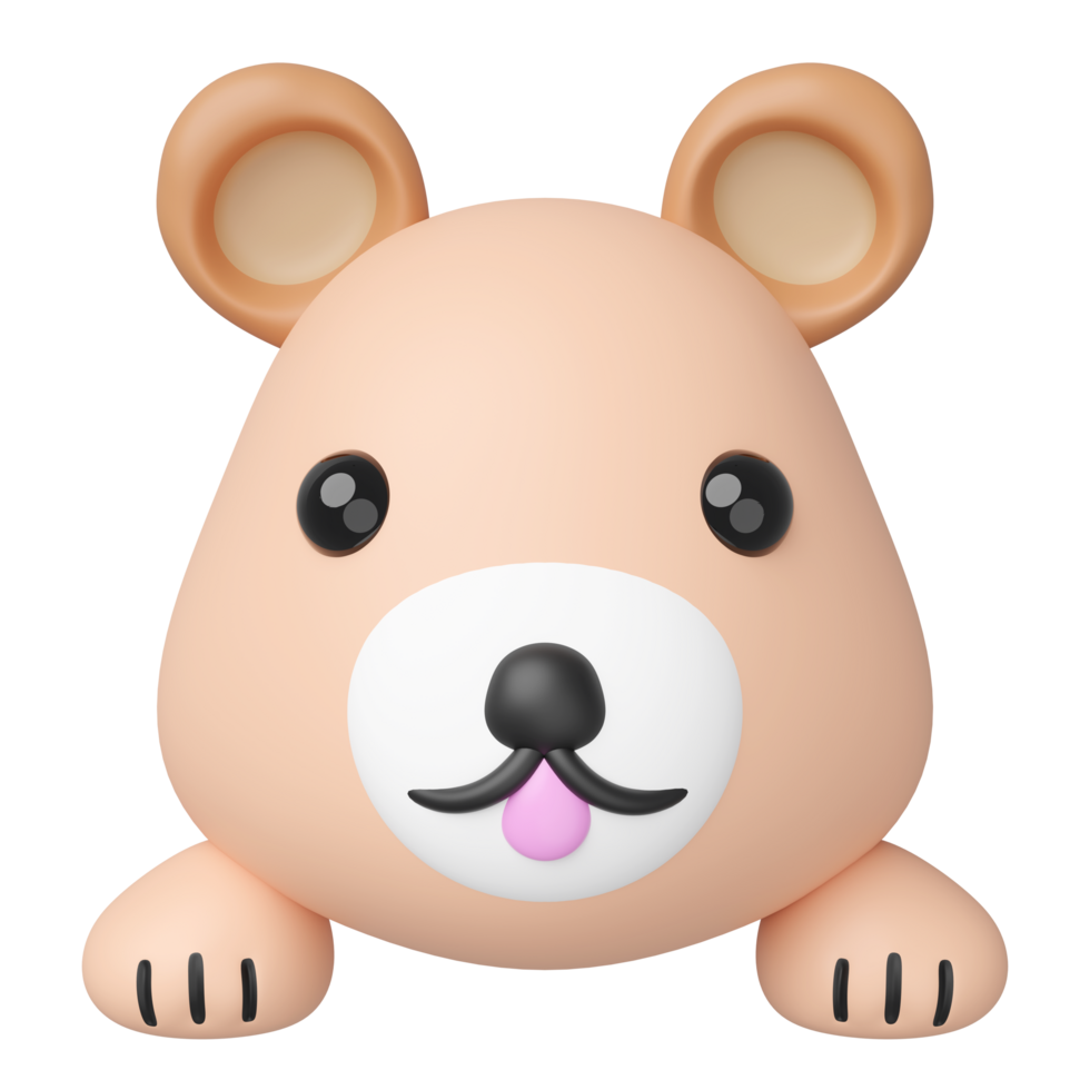 Cute 3D render of a charming light brown cartoon bear character with paws, peeking up from the bottom edge. Playful mascot illustration for kids content or apps. png