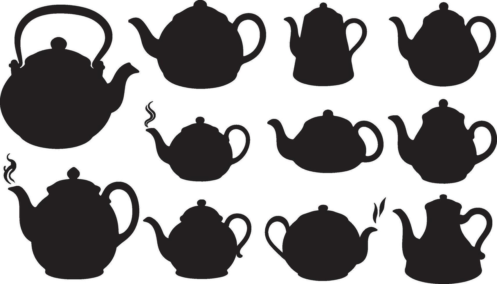 Teapot Silhouette on White Background collection vector