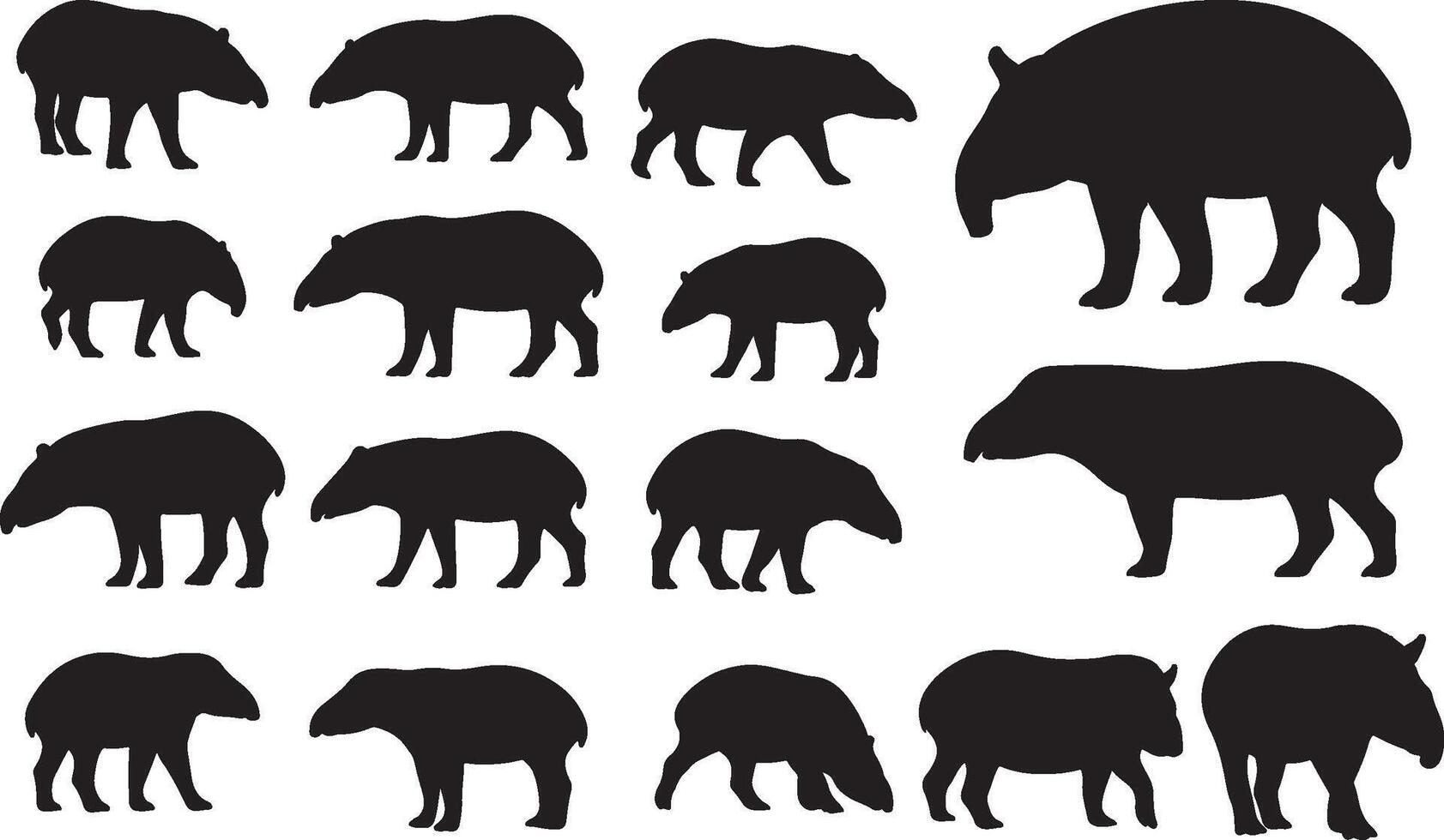 Tapir Pig Silhouette on White Background collection vector