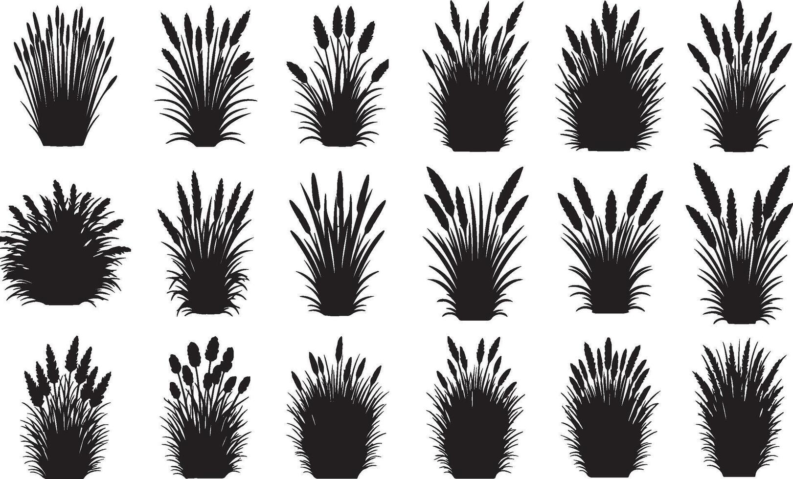 Variety of grass silhouettes collection vector