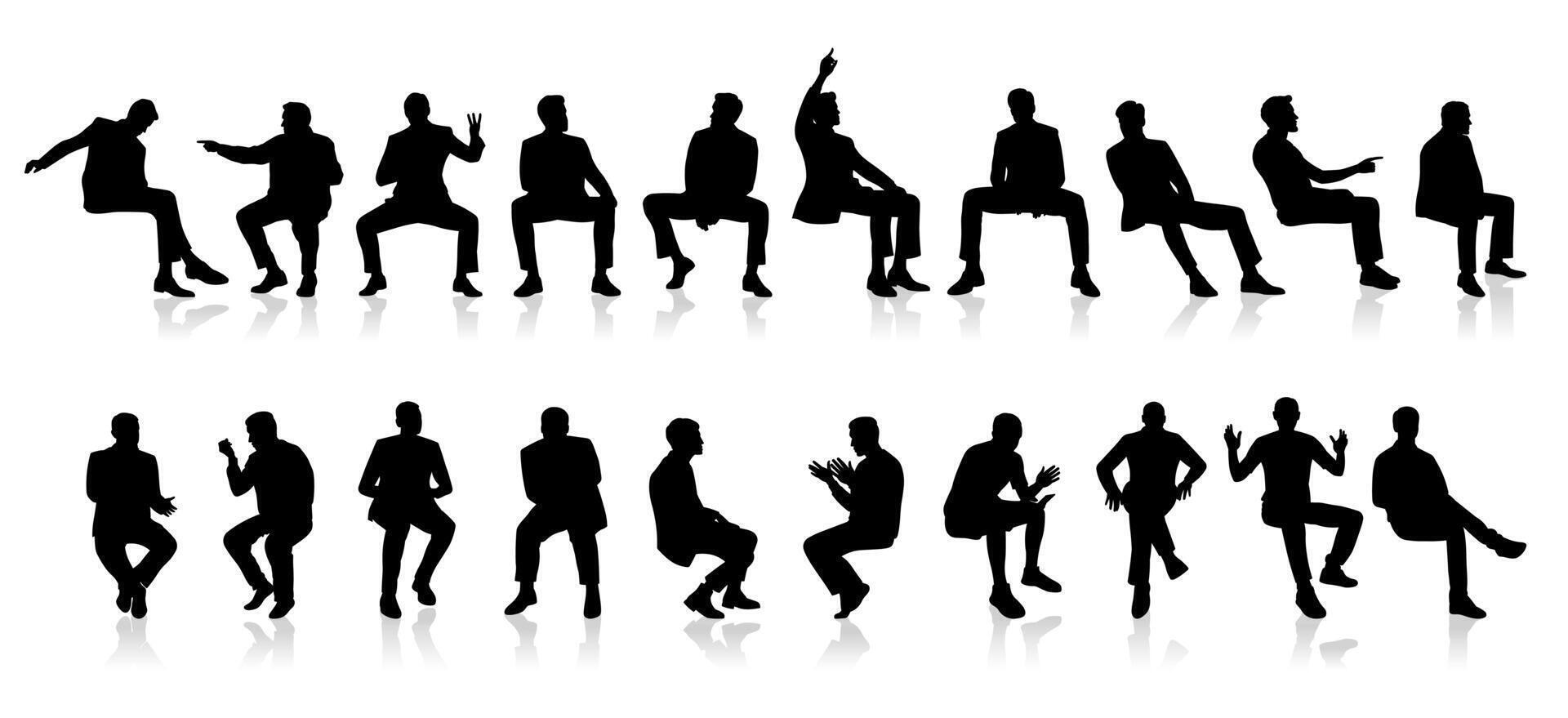 Large group of people, male silhouettes sitting vector