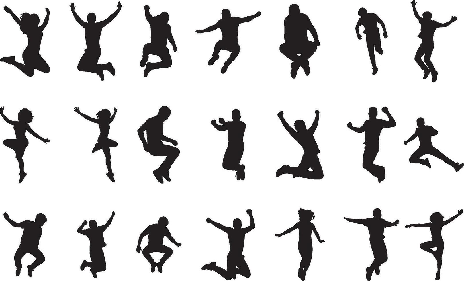 Teen boys and girls jumping silhouette on white background collection vector