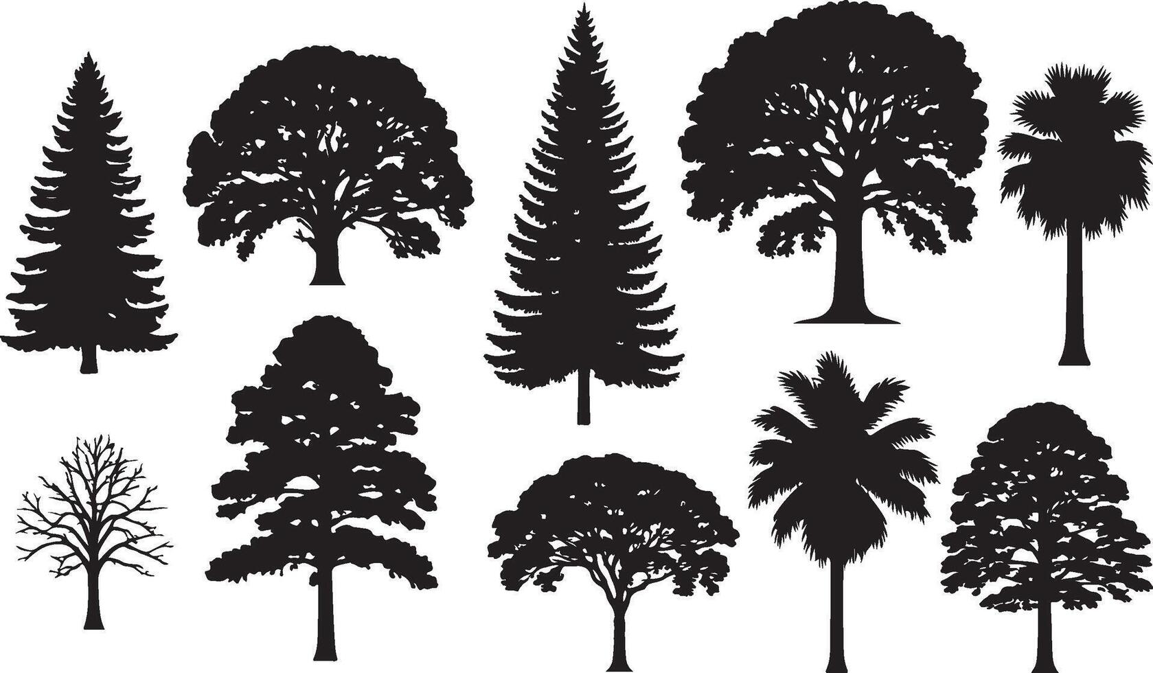 Tree Silhouette on White Background collection vector