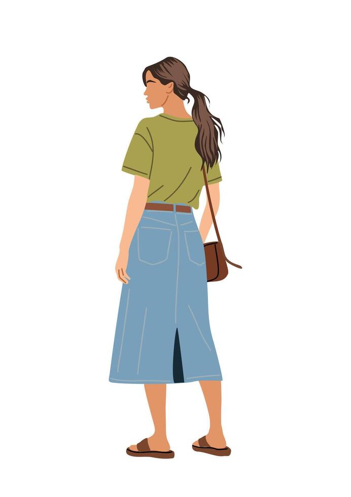 Stylish young woman in summer casual outfit vector