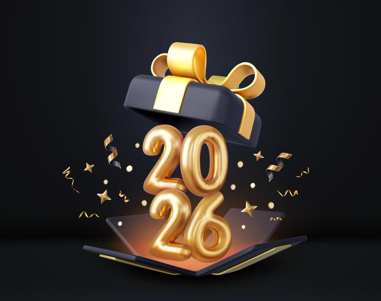 New Year gift box with 2026 vector