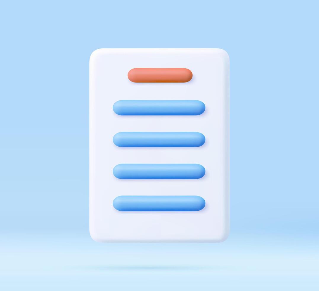 3D minimal document or text list icon vector