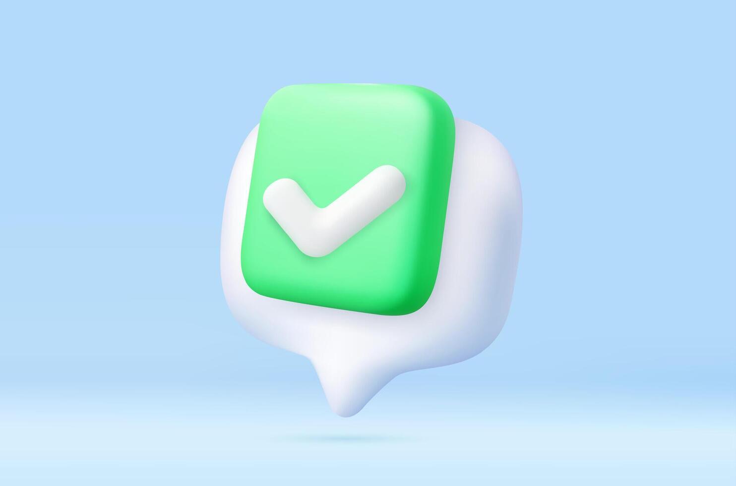3D check mark in green chat bubble icon vector