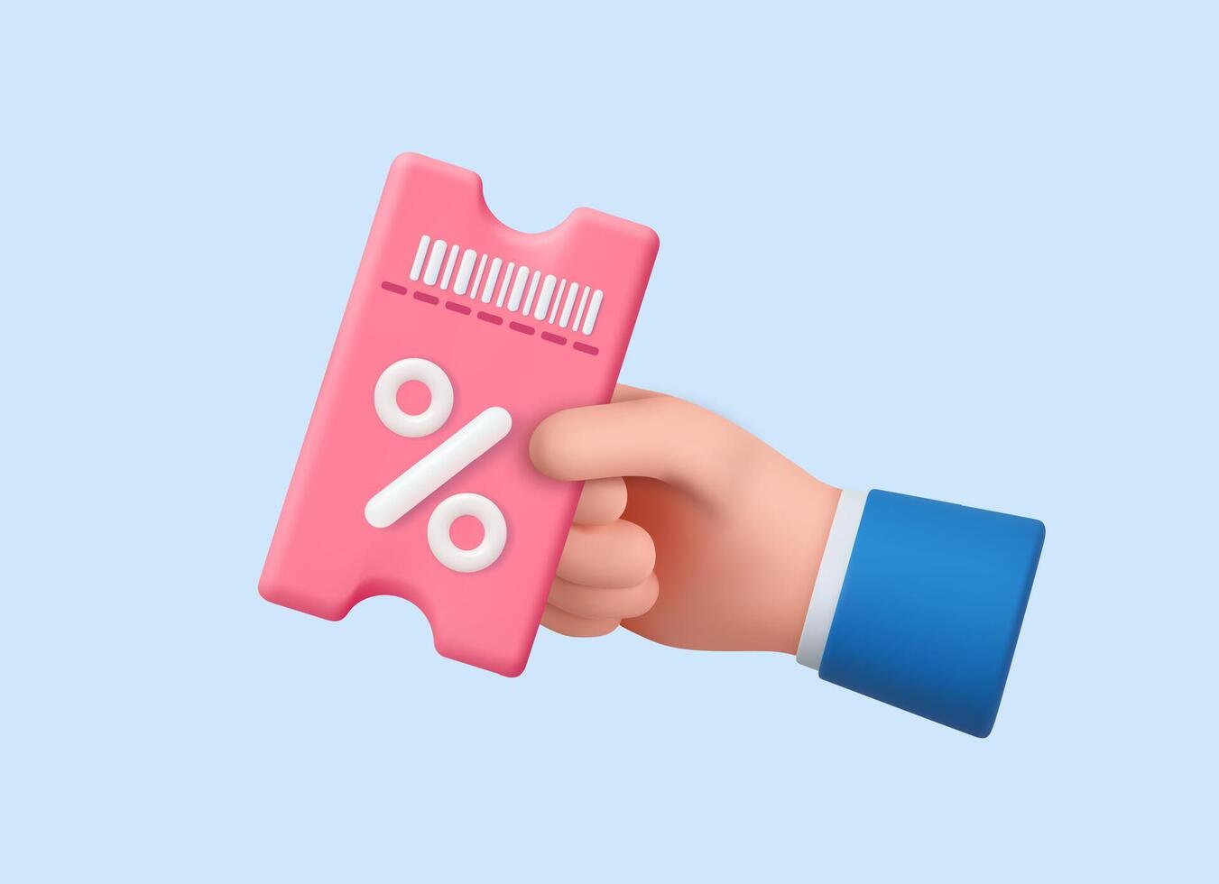 3D hand holding discount coupon with percentage sign. vector