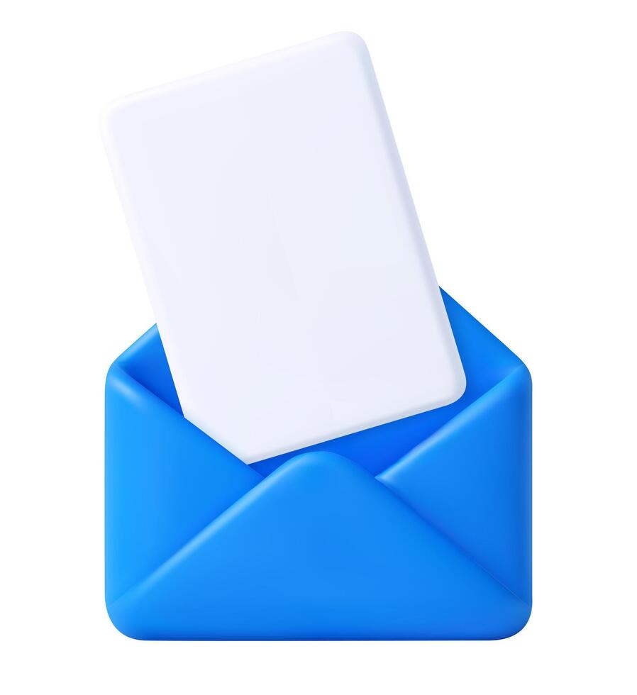 3D blue envelope with blank document icon vector
