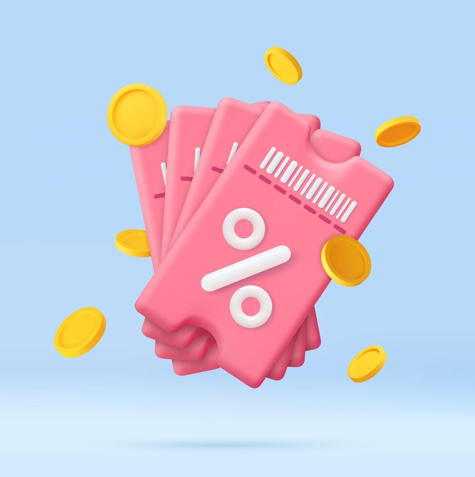 3d Voucher card cash back template design with coupon code promotion. vector