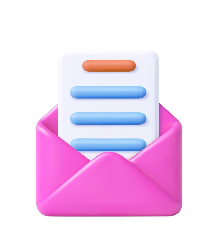 3D email icon with pink envelope and letter vector