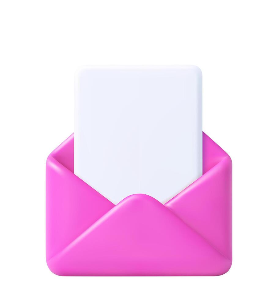 3d Envelope pink with paper documents icon. vector