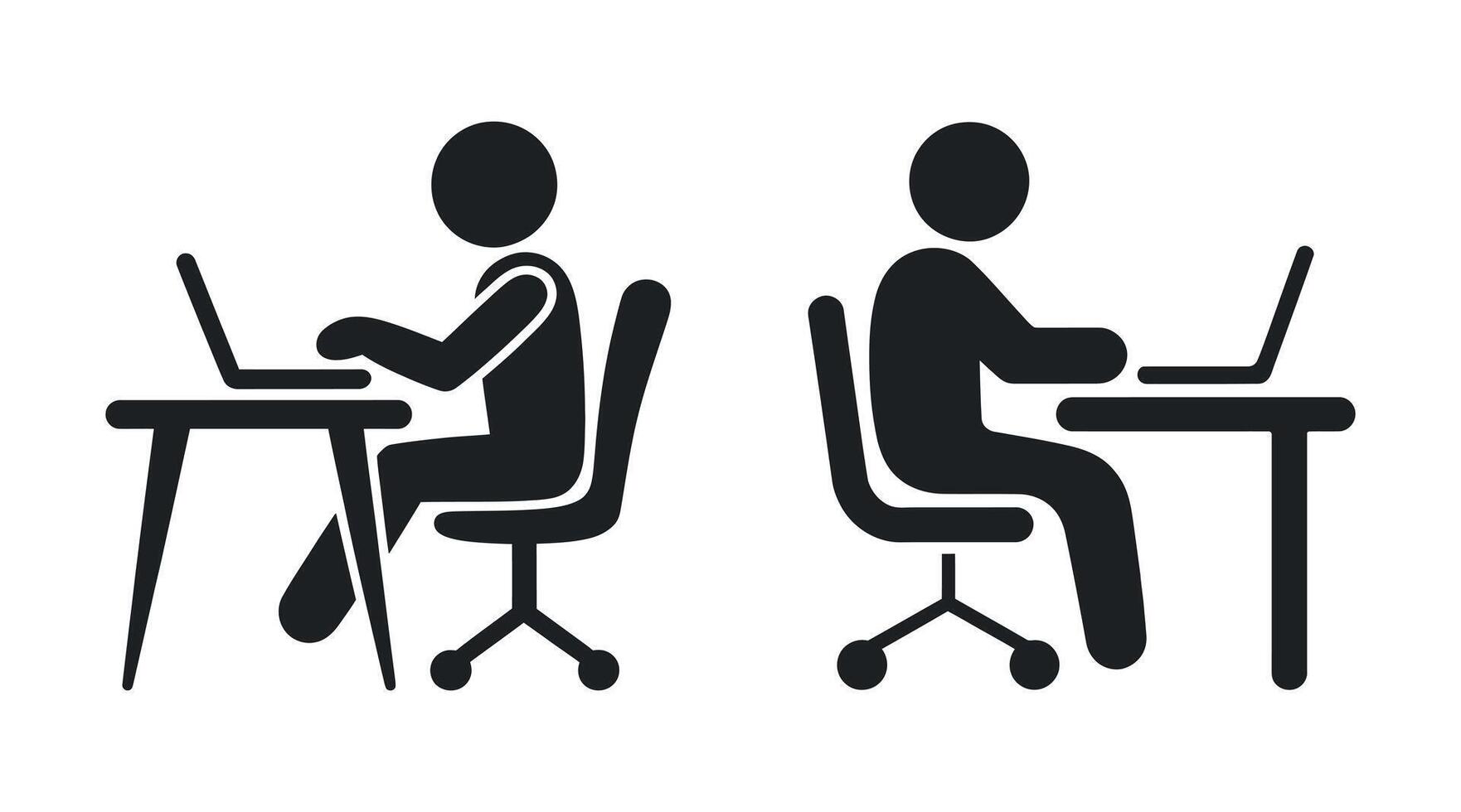 Two people working on laptops at desks vector