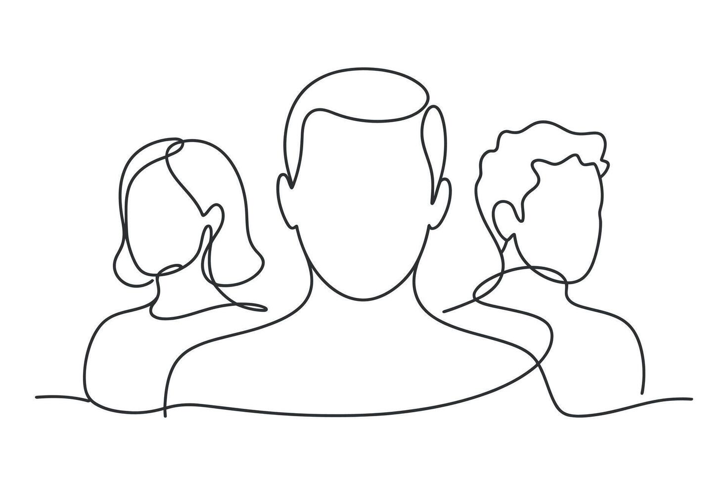 Three people in continuous line art style portrait illustration vector