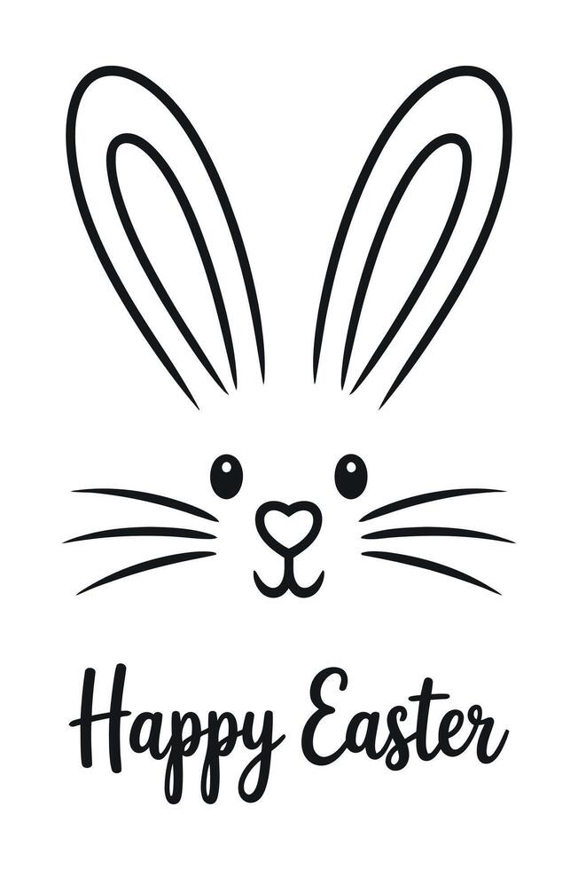 Cute Black and White Easter Bunny Face with Happy Easter Texts vector