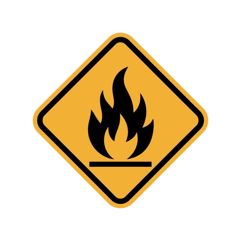 Yellow Diamond Warning Sign with Fire Symbol for Flammable Materials vector