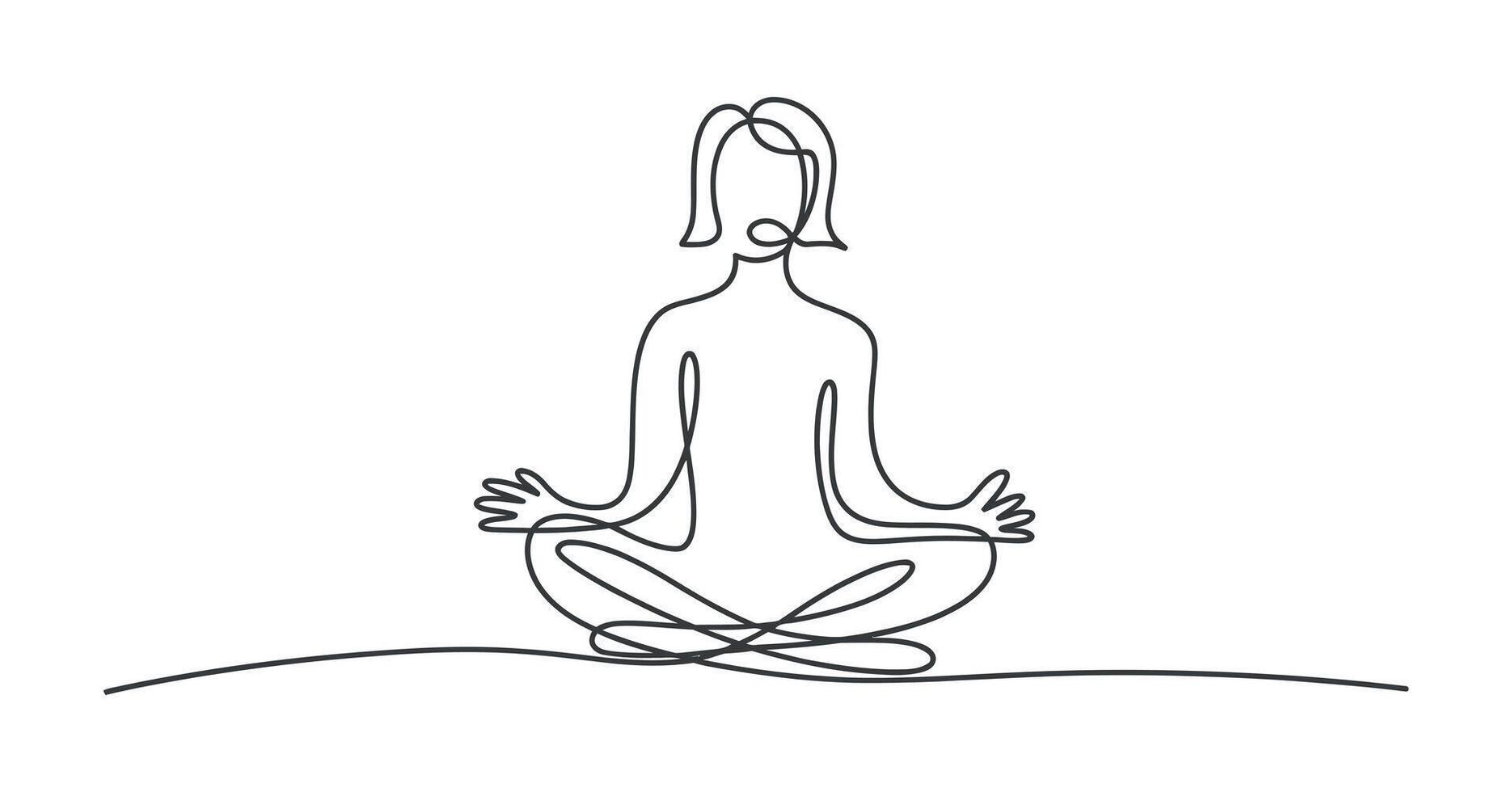 Single line drawing of a woman meditating in lotus position vector