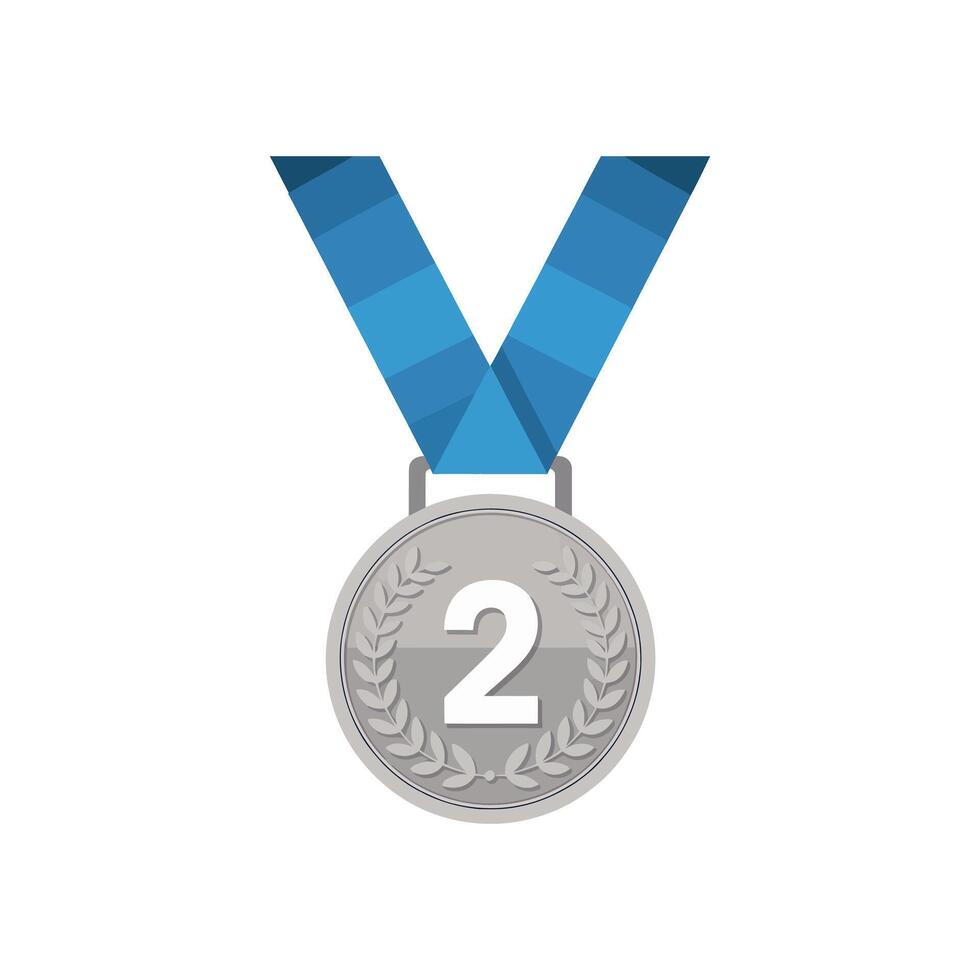 Silver Medal with Number Two and Blue Ribbon vector