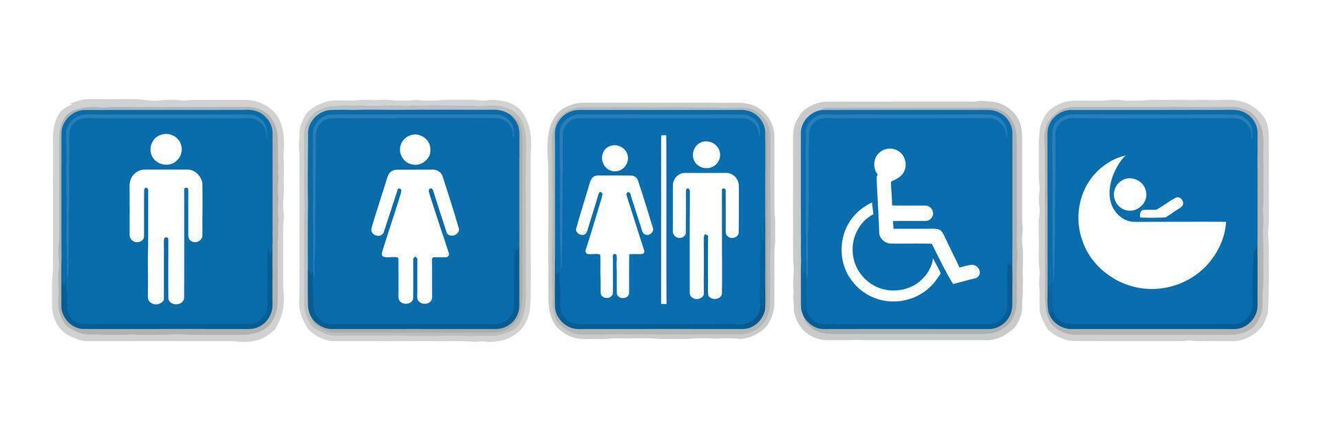 Set of restroom signs for men women disabled and baby changing areas vector
