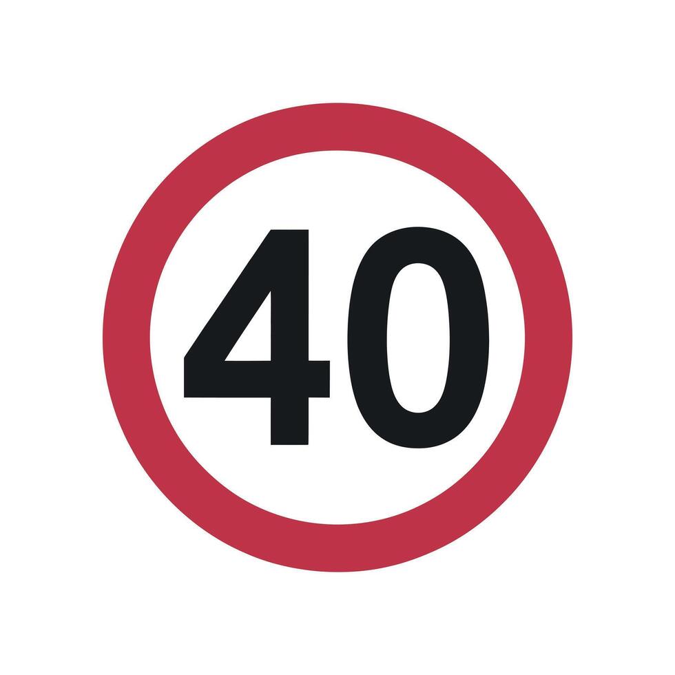 Red Circle Speed Limit Sign Showing 40 Kilometers Per Hour vector