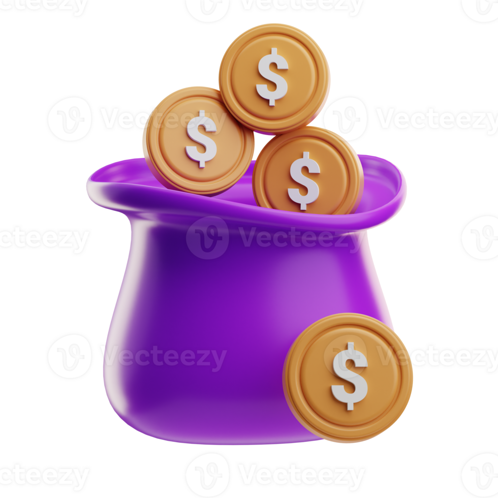 Golden Coins Falling into Purple Pot png