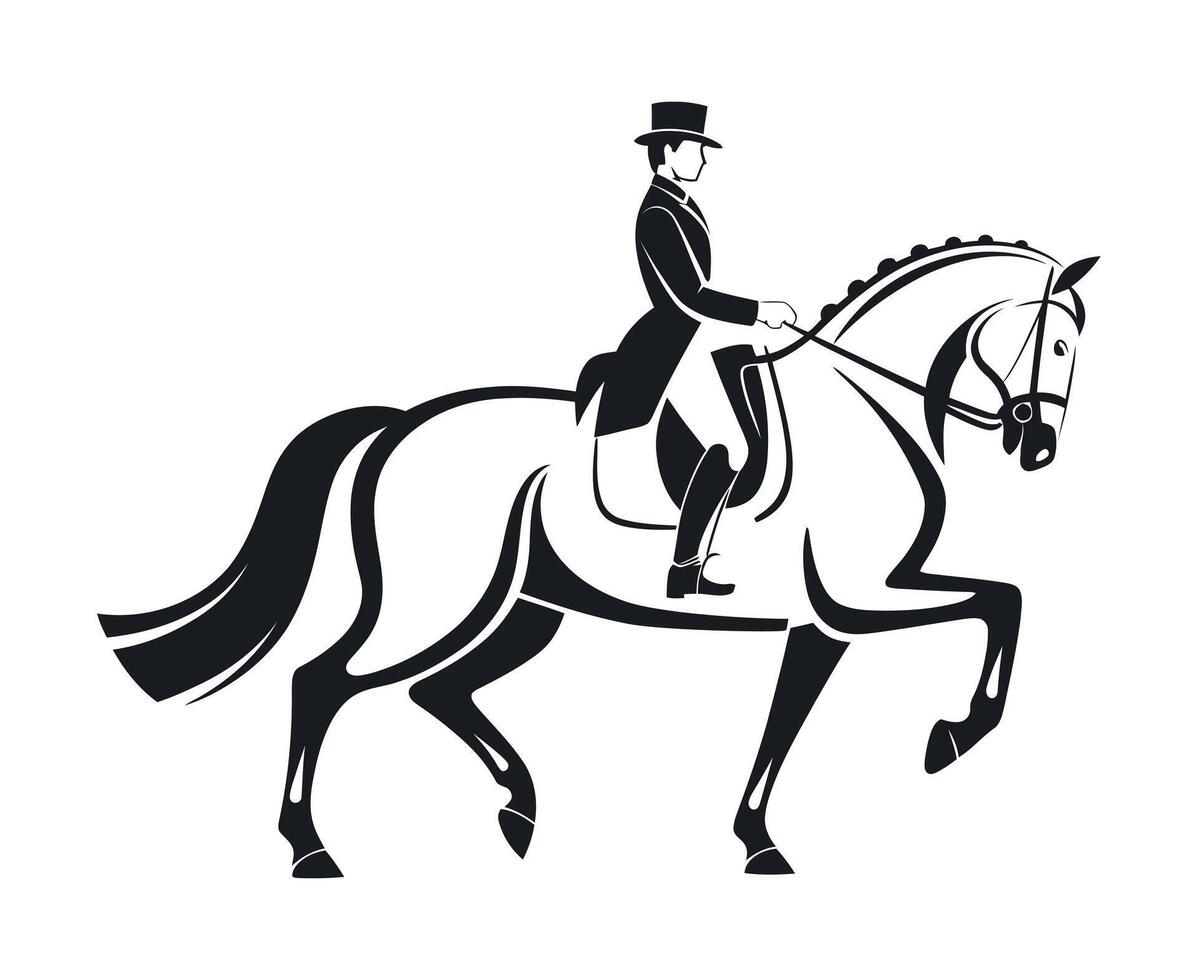 Elegant Equestrian Silhouette of a Horse and Rider in Dressage Position vector