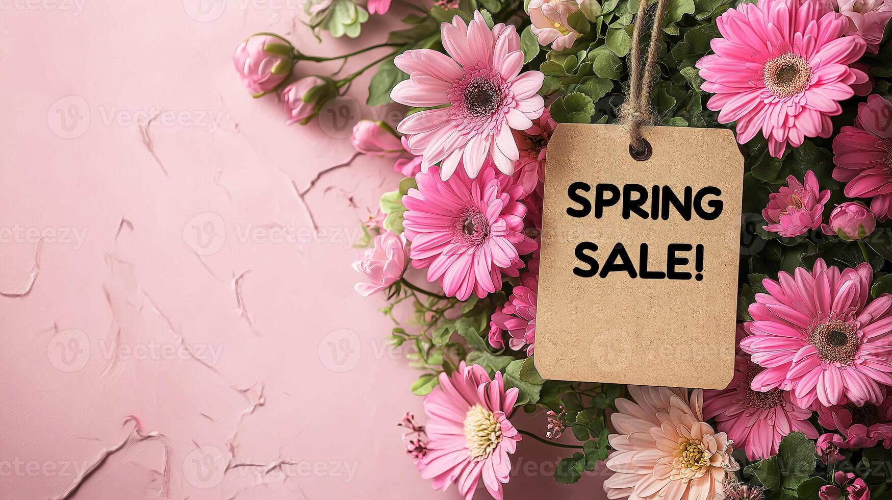 tag that says Spring Sale on a pink background with space for text. photo
