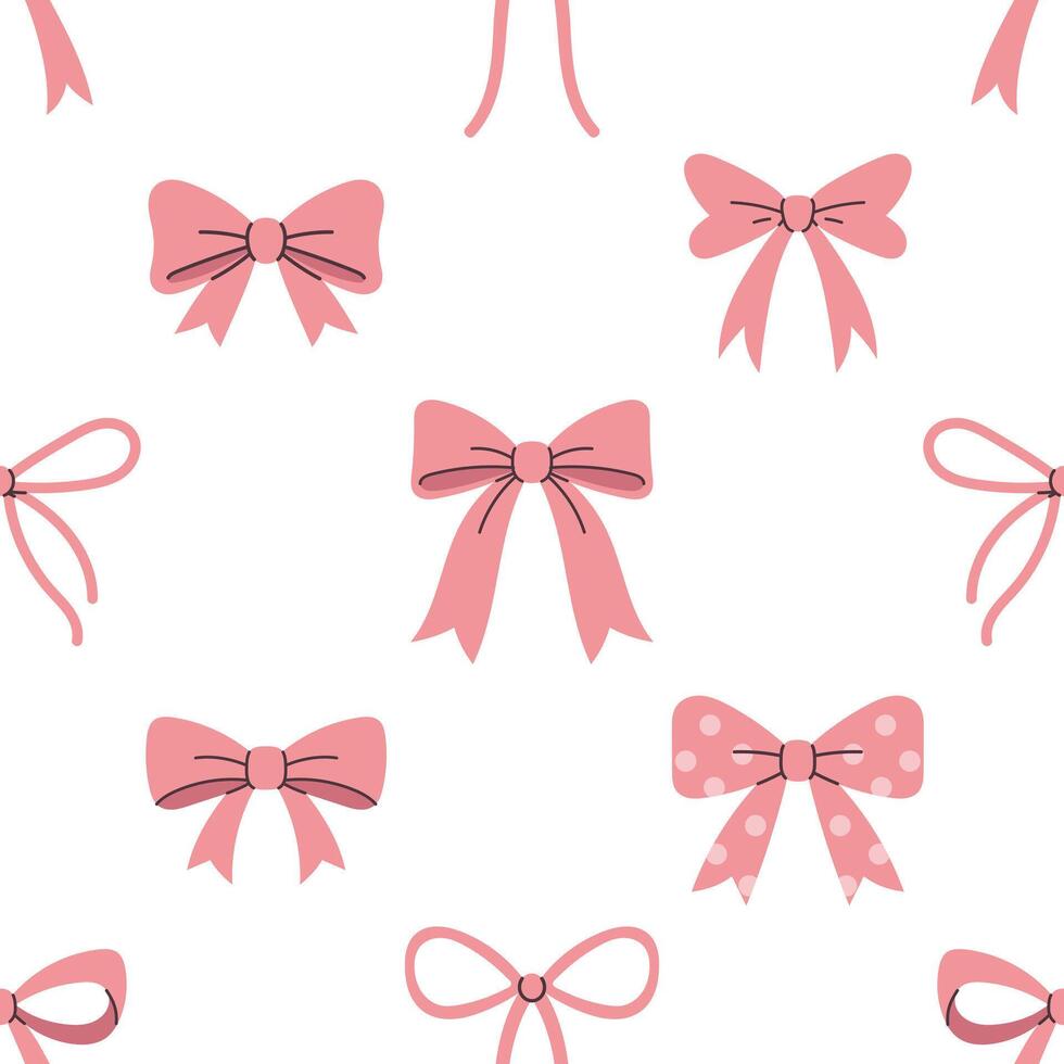Sweet bow illustration. Pink seamless pattern coquette for gifts, textile, and romance. Wrapping design. Backgeound with bows. vector