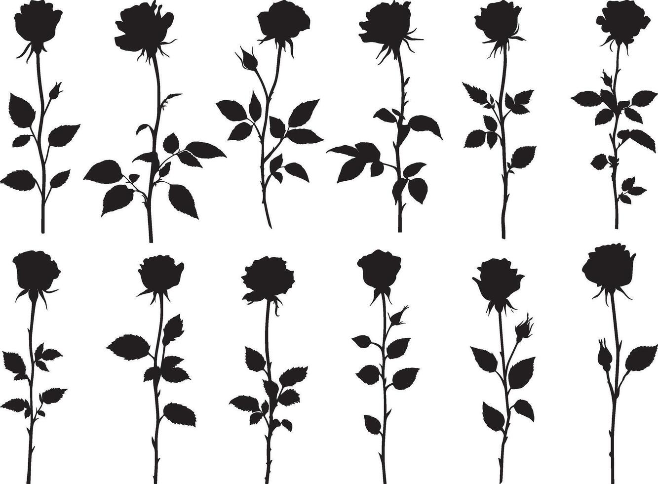 Set of Black Rose Silhouettes vector