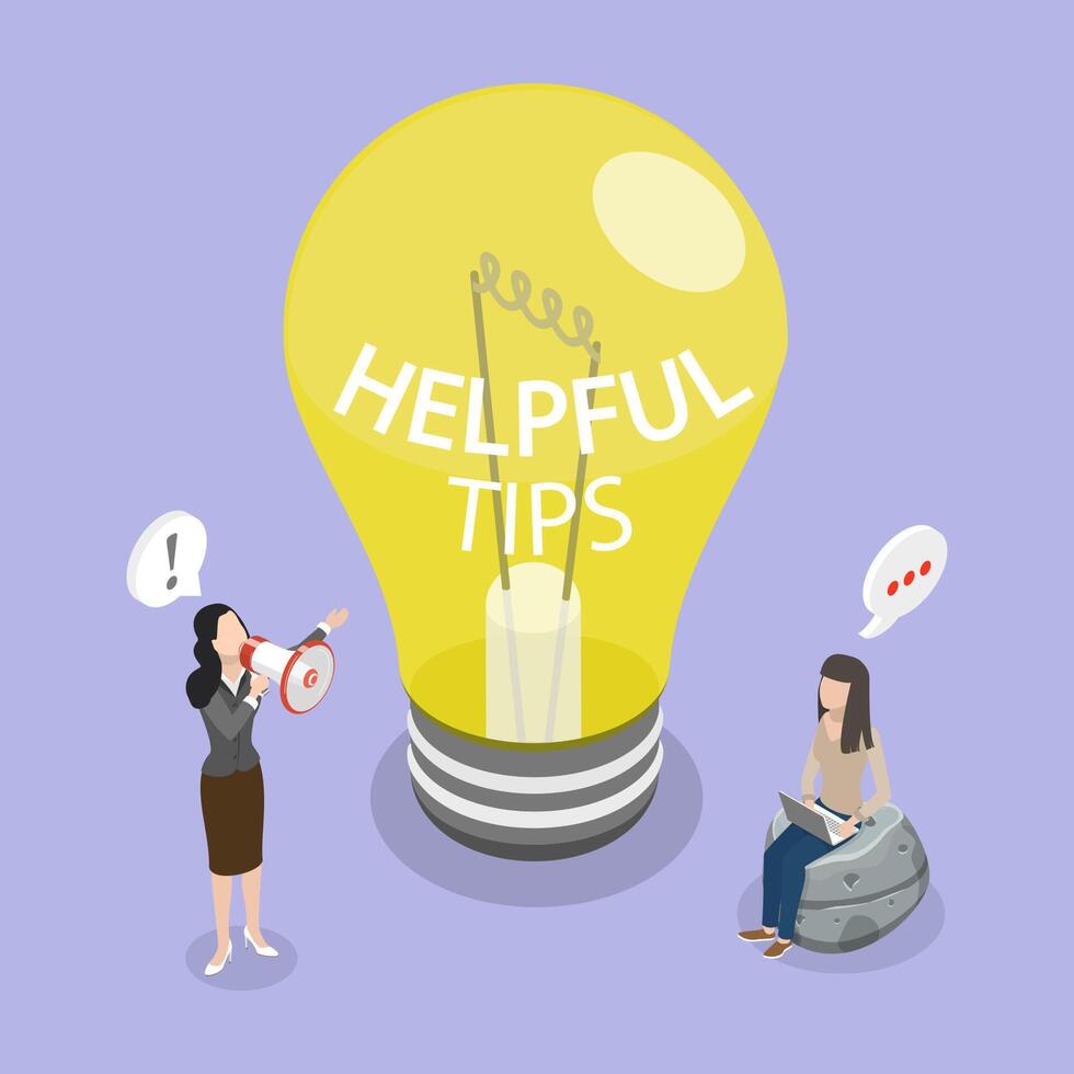3D Isometric Flat Illustration of Helpful Tips, Online Discussion Platform vector