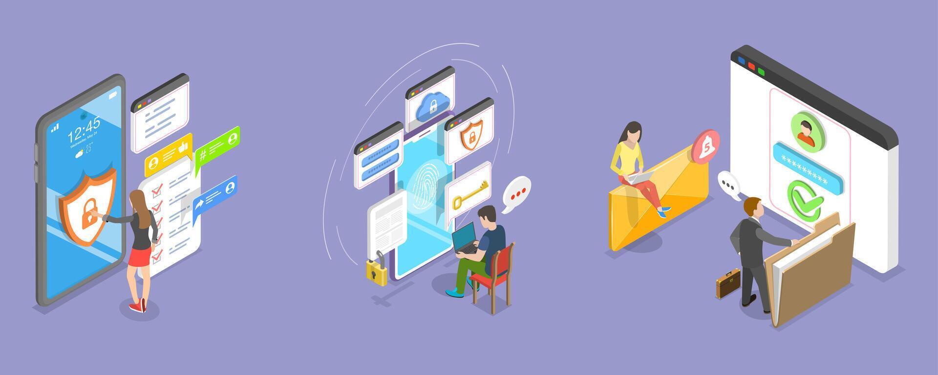 Digital security illustration with users online vector