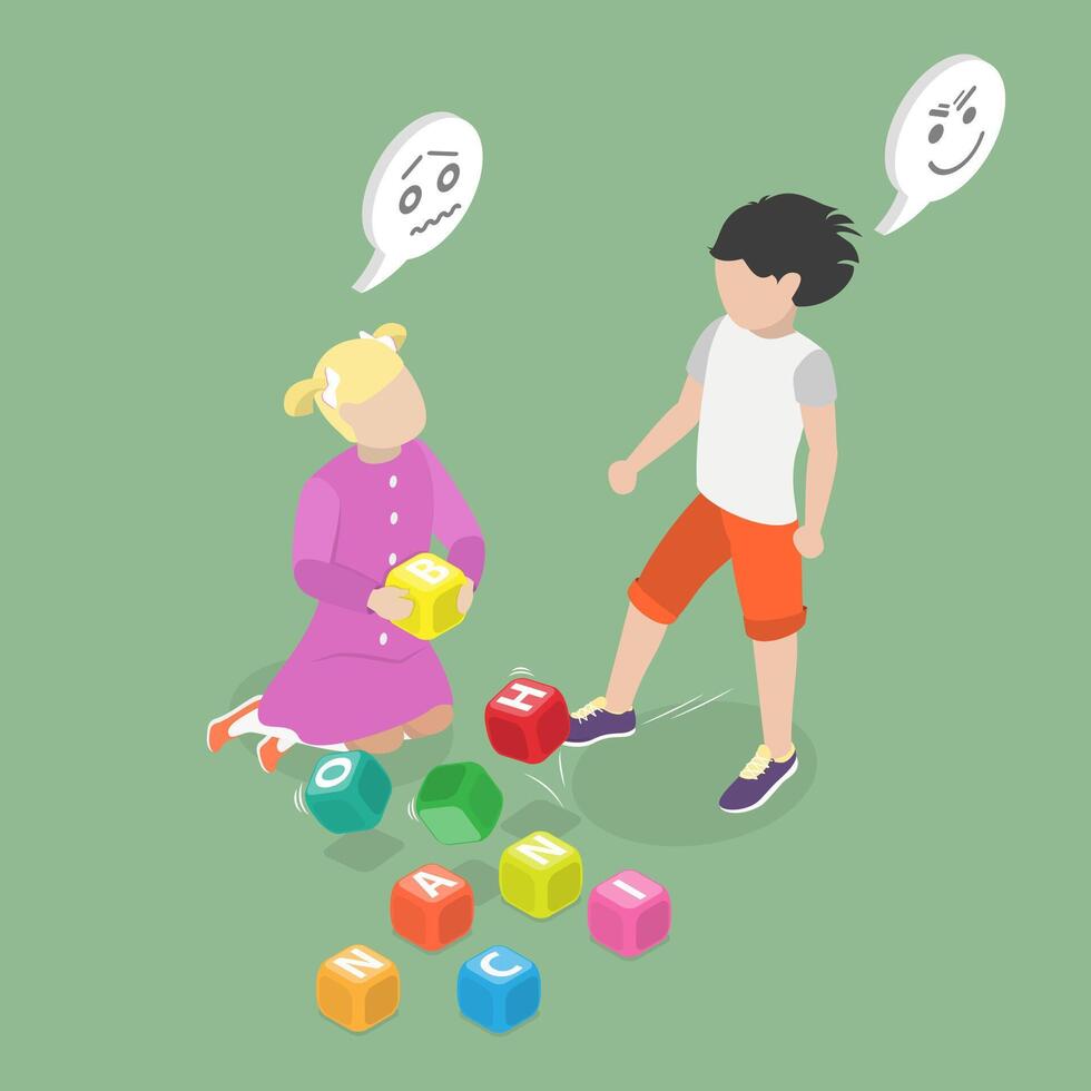 Children playing with colorful building blocks vector