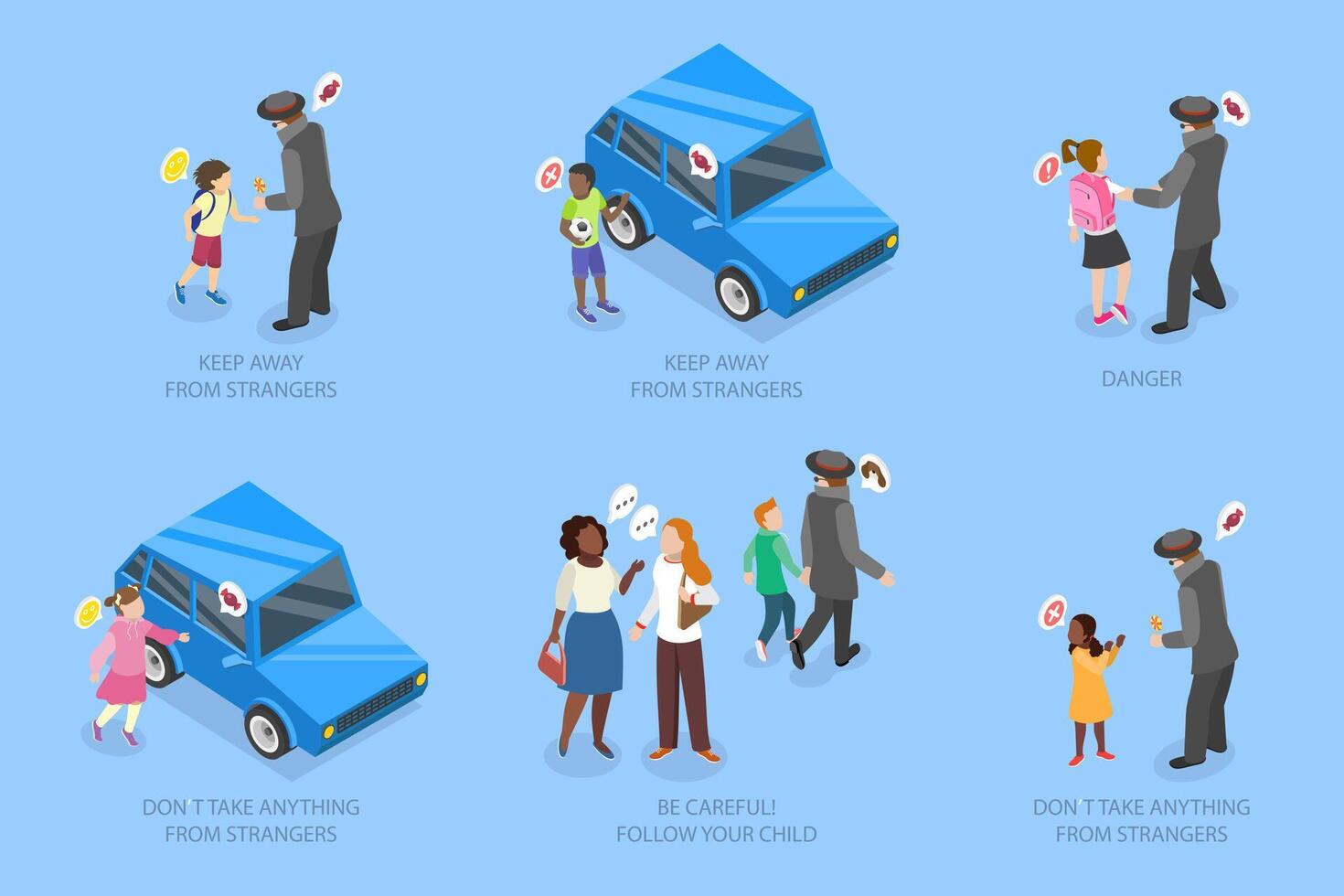 Children avoiding strangers for safety vector
