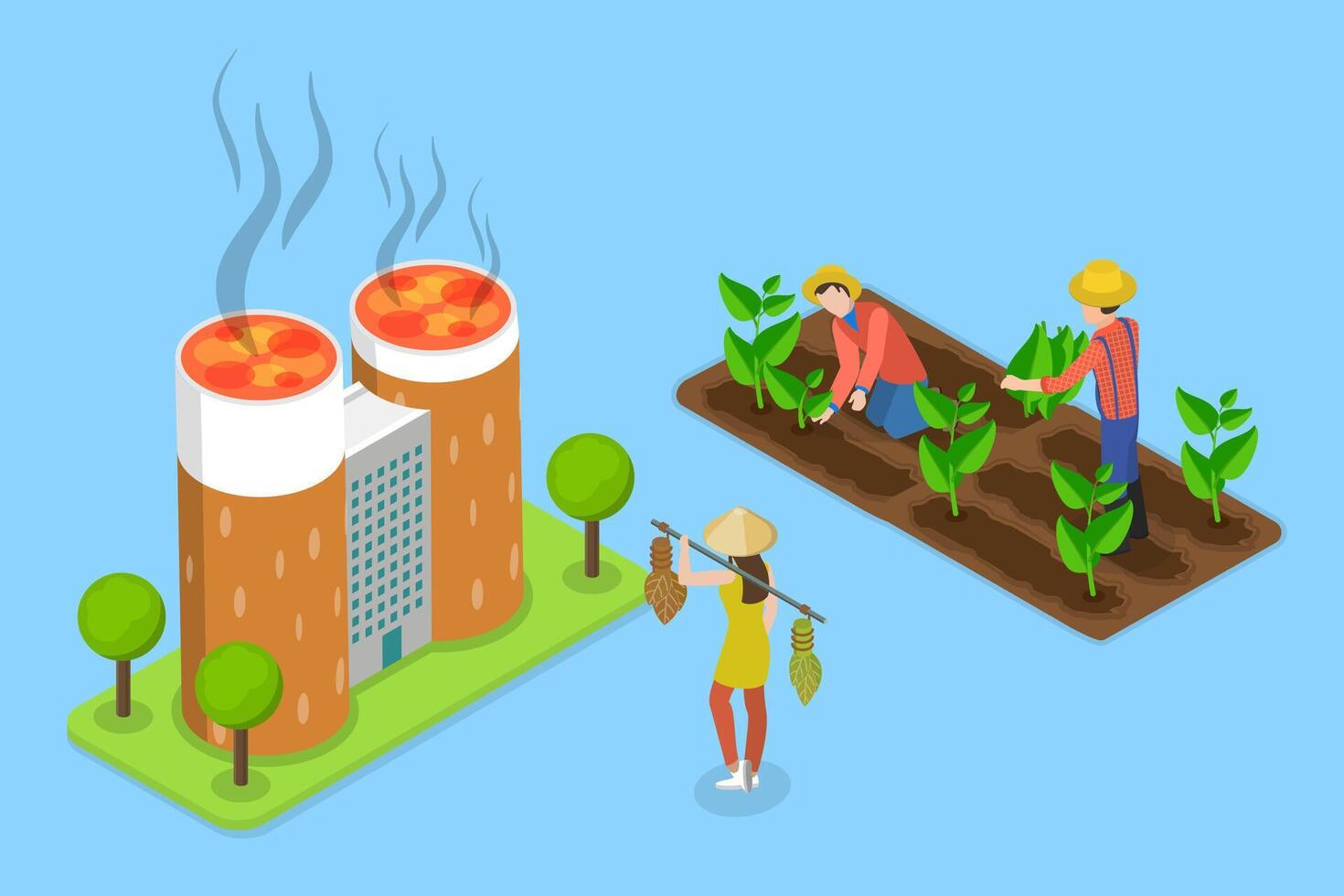 3D Isometric Flat Illustration of Tobacco Industry, Manufacturing Process vector