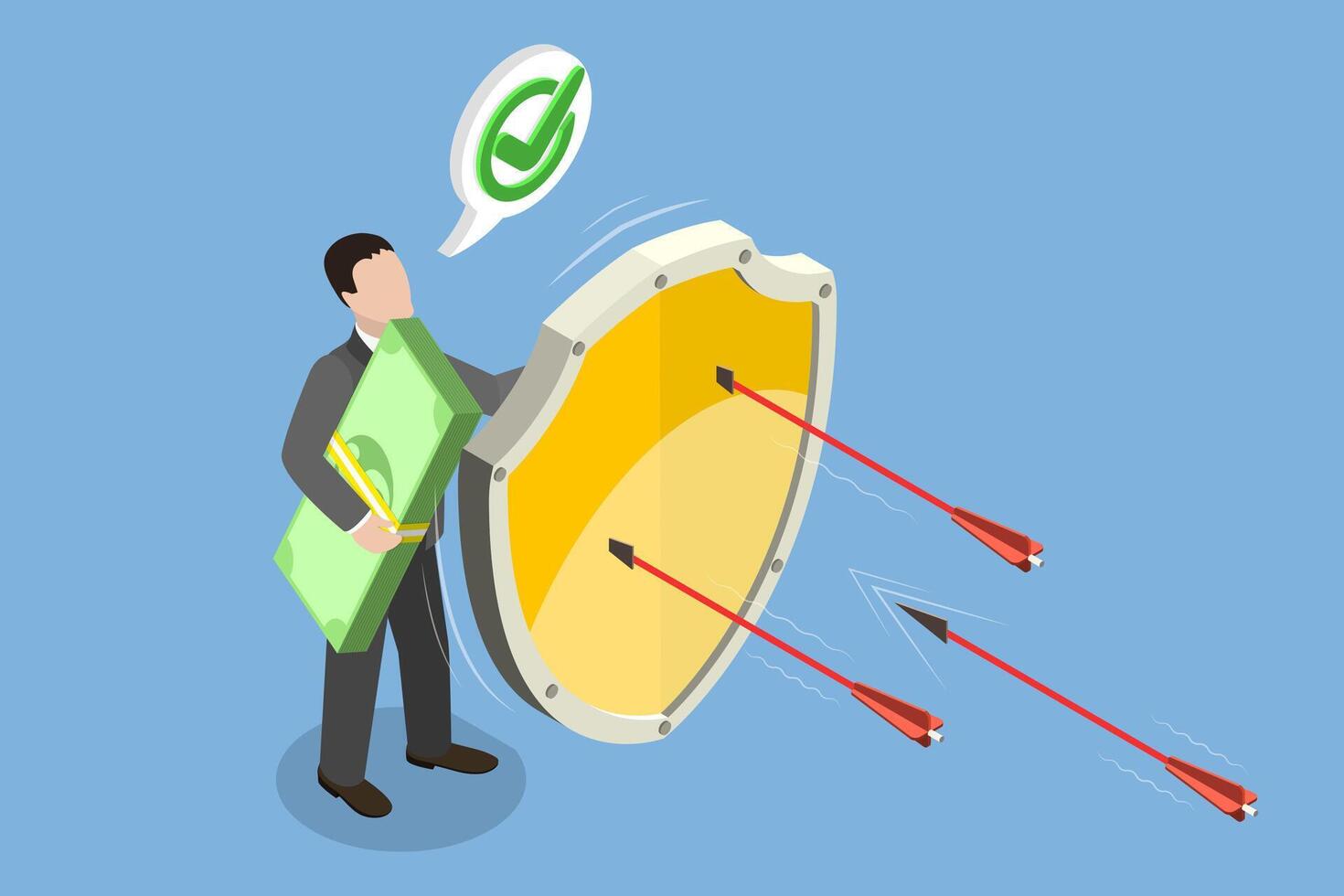 3D Isometric Flat Illustration of Inflation Protection, Shielding Investors from Stock Market Downturns vector