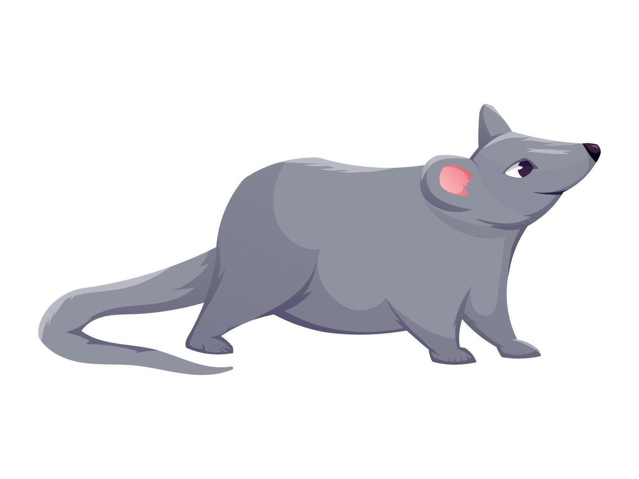 Cartoon isolated illustration of a cute gray mouse standing in side view. Perfect for children designs, animal themes, educational materials, games, and holiday decorations. vector