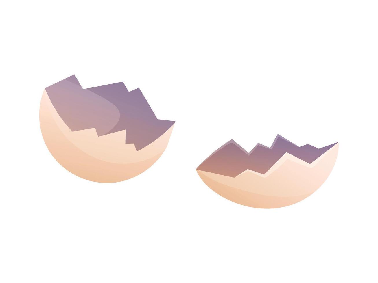 Cracked cartoon eggshells illustration. isolated broken egg halves for compost, food waste, recycling, zero waste, or cooking-themed design. vector