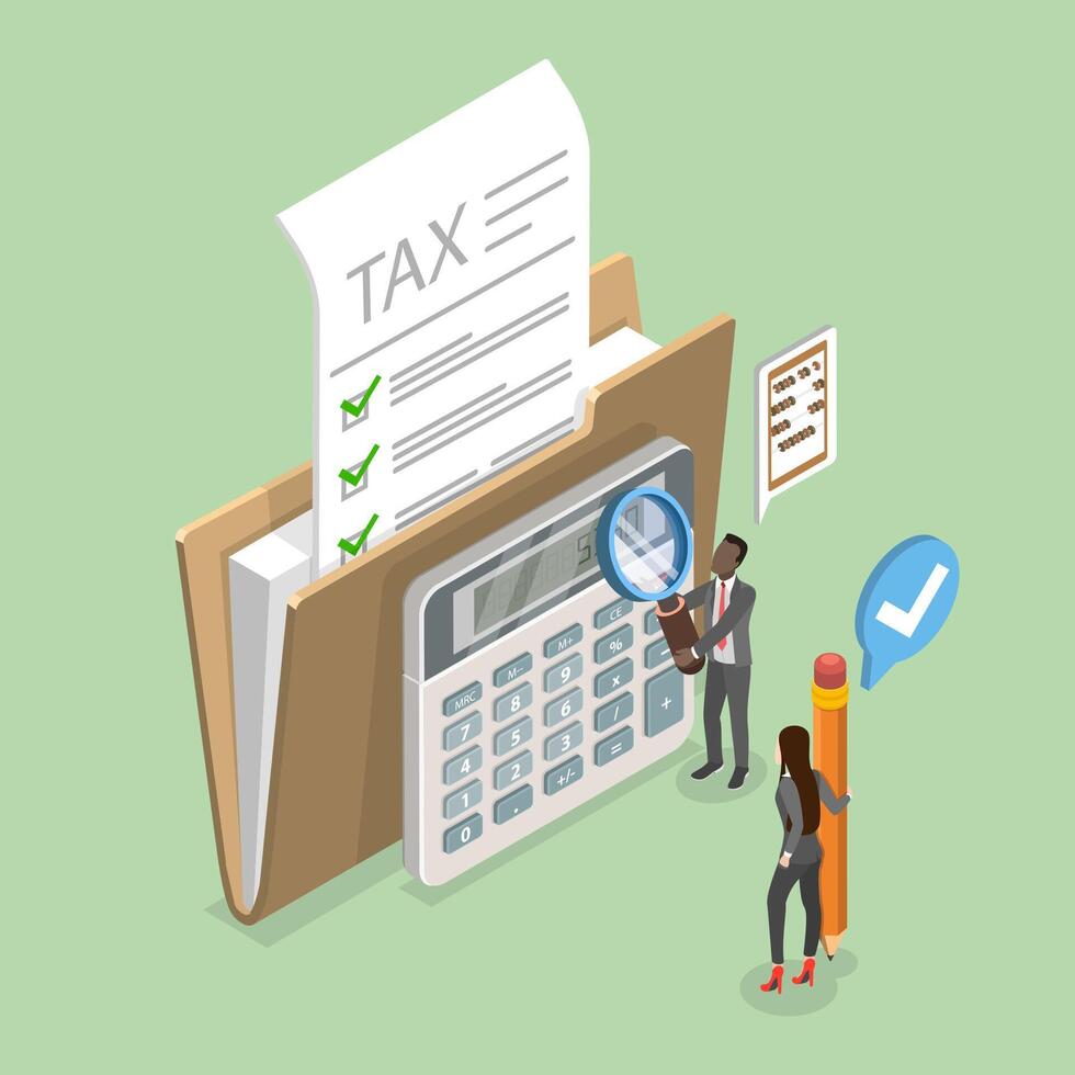 3D Isometric Flat Illustration of Tax Paying , Payment Day vector