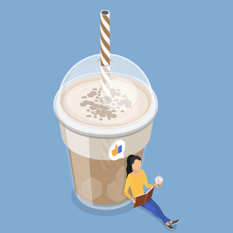 3D Isometric Flat Illustration of Frozen Coffee Drink, Iced Americano or Latte vector