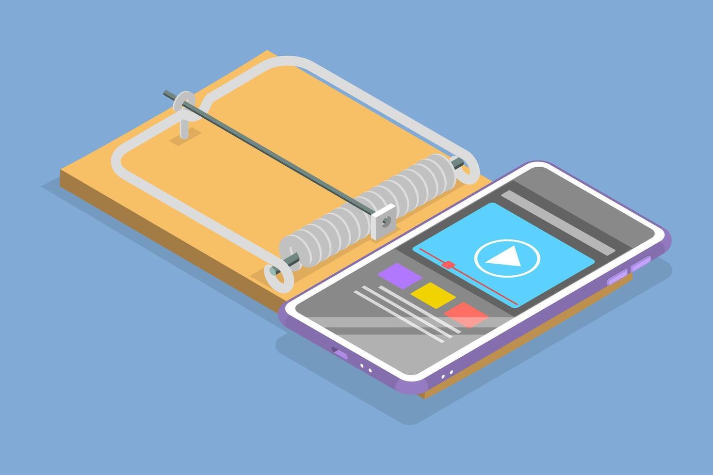 3D Isometric Flat Illustration of Internet Addiction , Gadget Mousetrap vector
