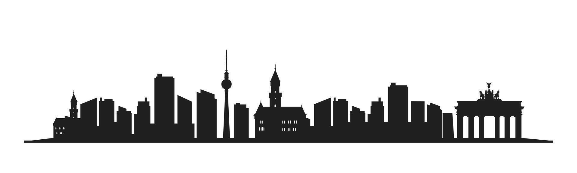German architecture landmarks in black silhouette. Includes Berlin landmarks, historical cathedrals, towers, and other iconic buildings. vector