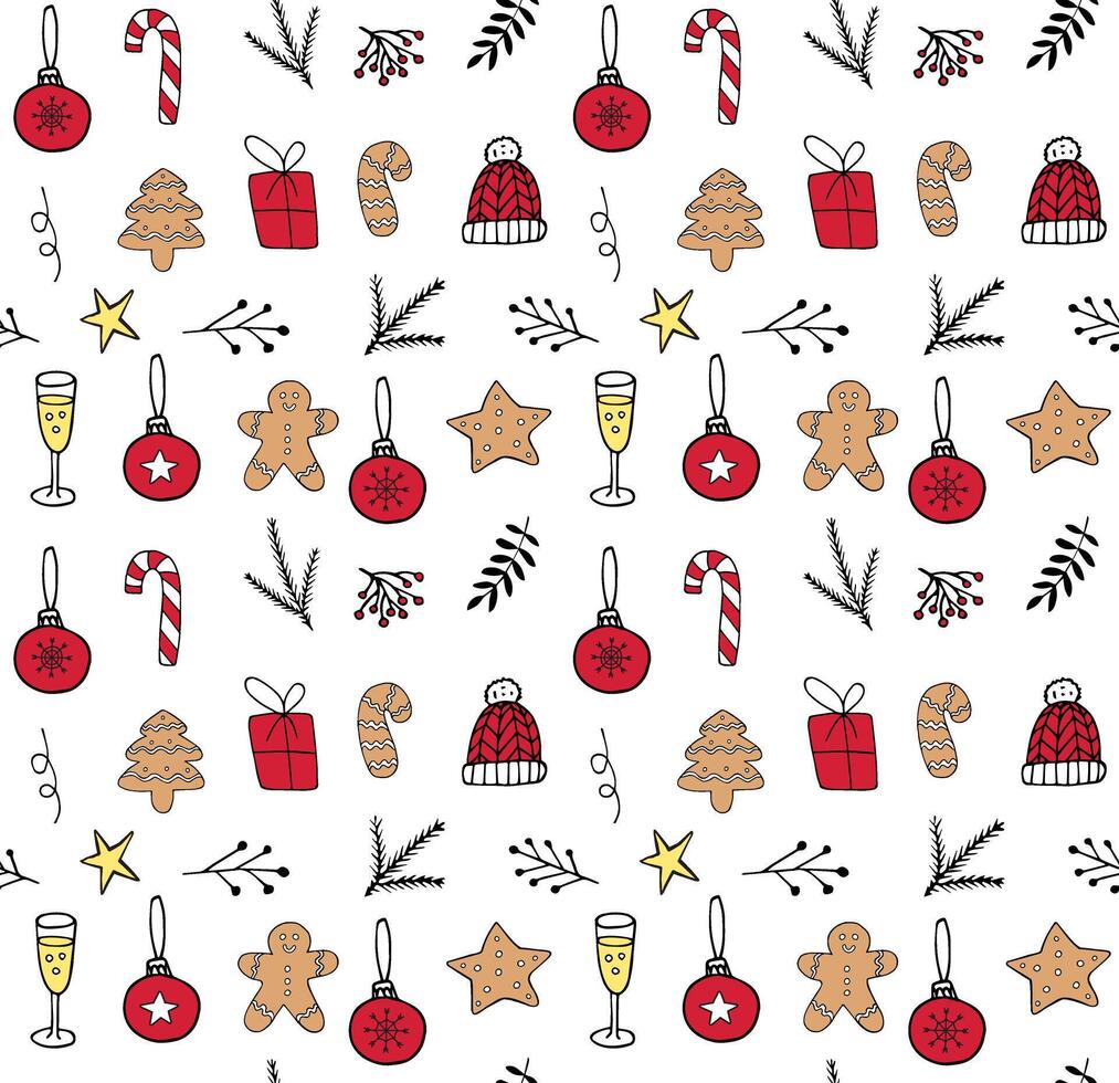 Seamless pattern of hand drawn doodle sketch Christmas new year elements isolated on white background vector