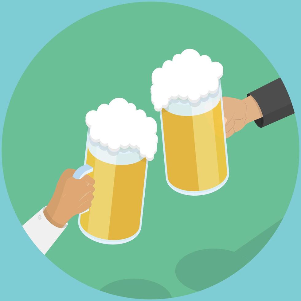 3D Isometric Flat Illustration of Friends Toasting, Hands with Beer Glasses vector