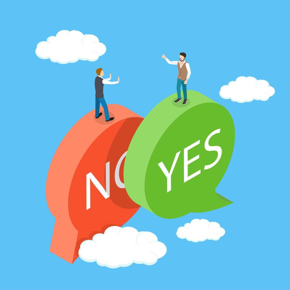 3D Isometric Flat Illustration of Yes Or No, Decision-Making vector