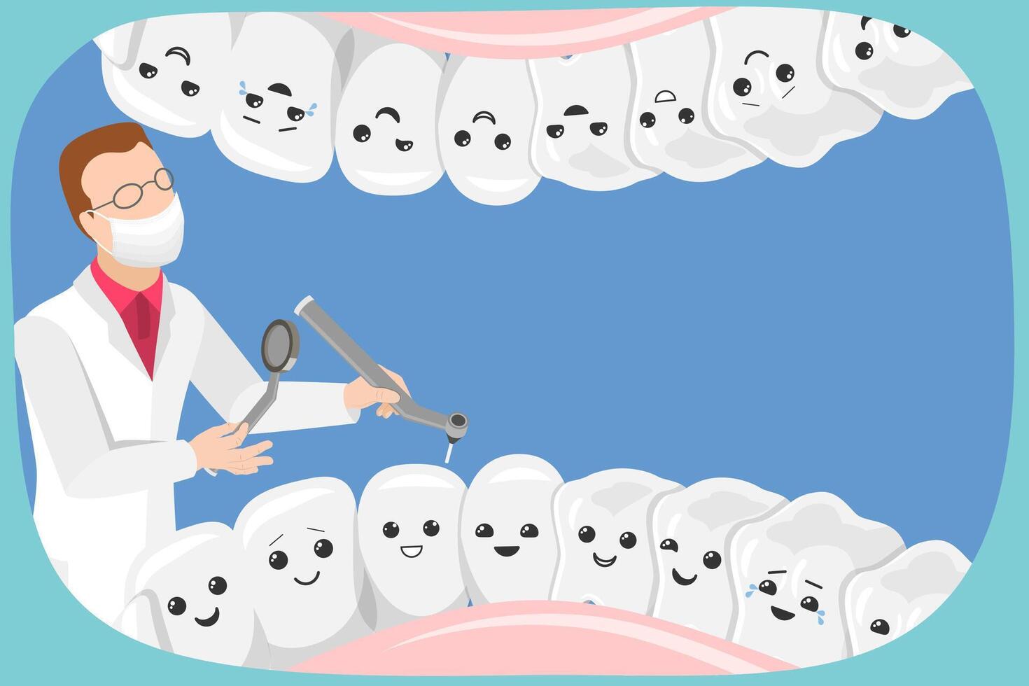 3D Isometric Flat Illustration of Teeth Examination, Dentist Examining Teeth With Instruments vector