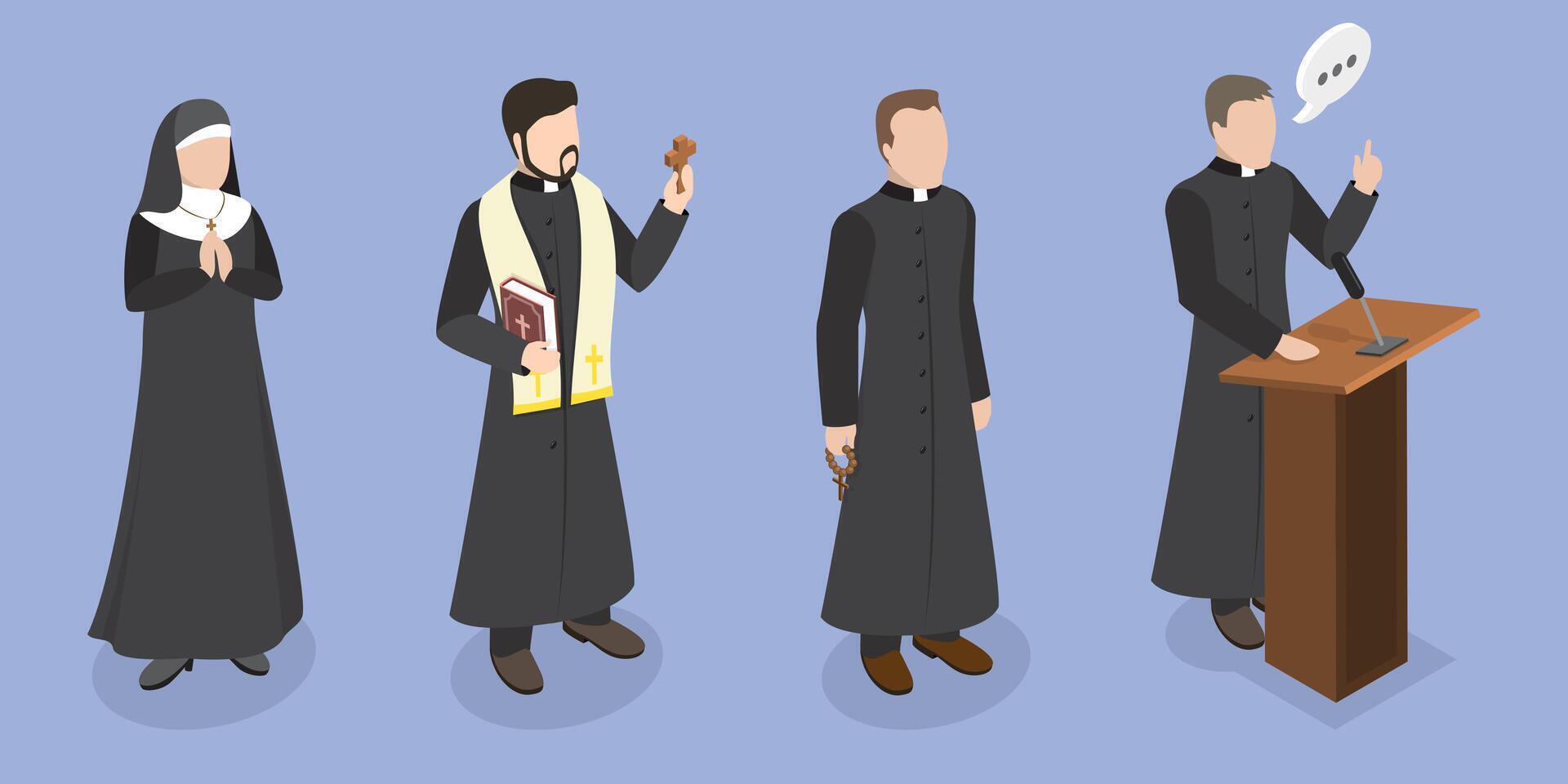 3D Isometric Flat Illustration of Catholic Christian Staff , Religion and Faith vector