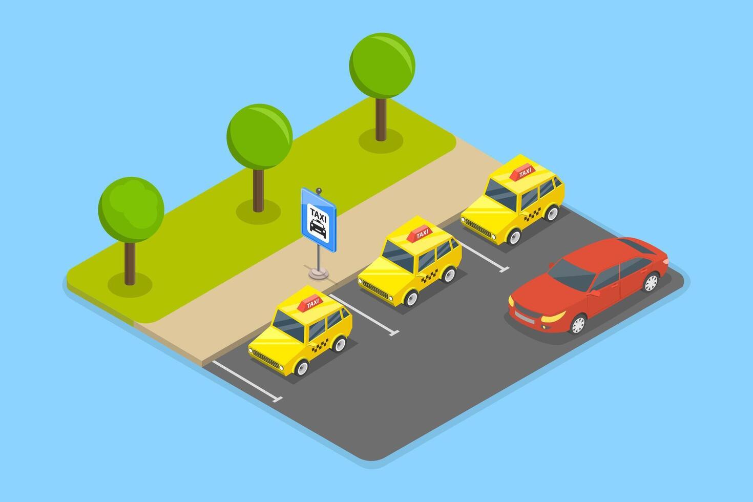 3D Isometric Flat Illustration of Taxi Parking, Guidelines And Tips For Outdoor Parking vector
